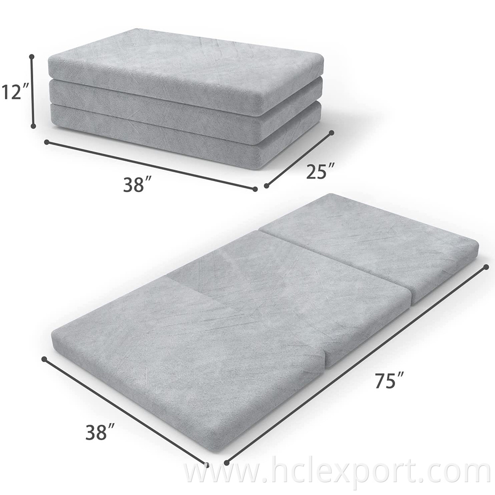 Wholesale tri-fold mattress sponge mattresses foldable memory foam outdoor travel camping medical foam mattress